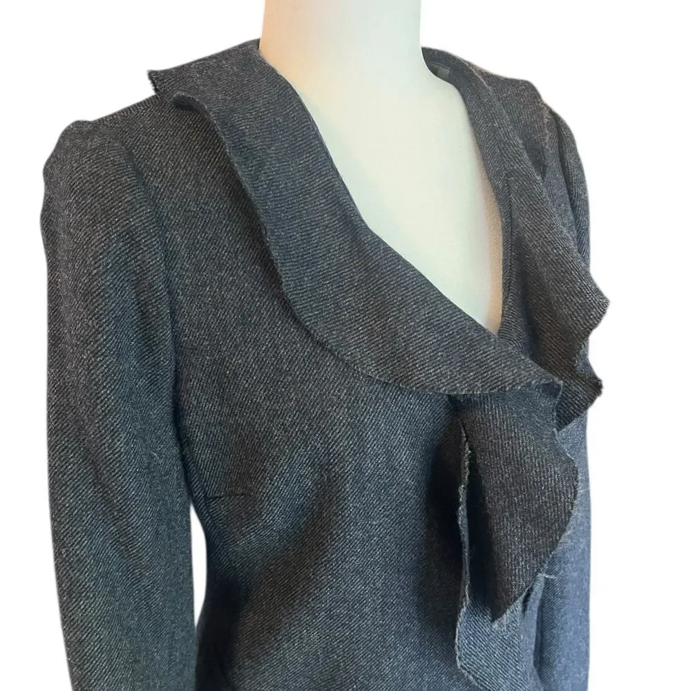 J Crew 100% Wool Blazer Ruffle Edge Gray Womens 8
